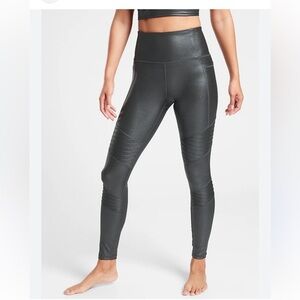 Athleta Delancey Gleam Moto Tight Black Textured Leggings Small Biker Streetwear